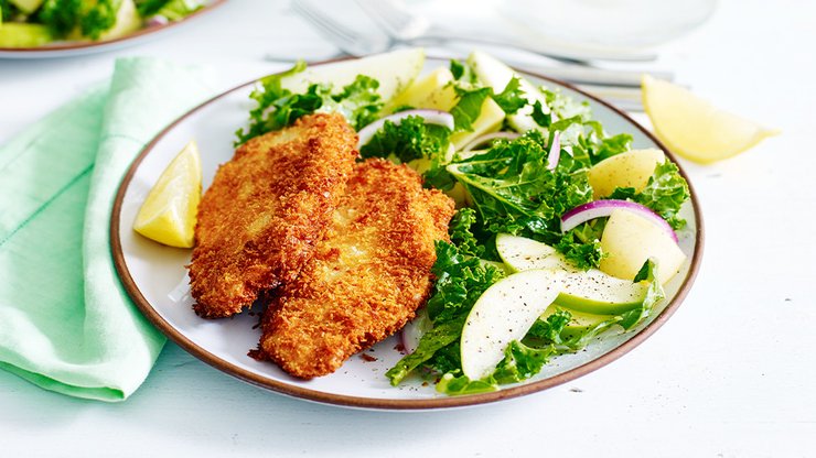 Courtney Roulston makes the classic schnitzel with this parmesan and herb crusted pork schnitty. 